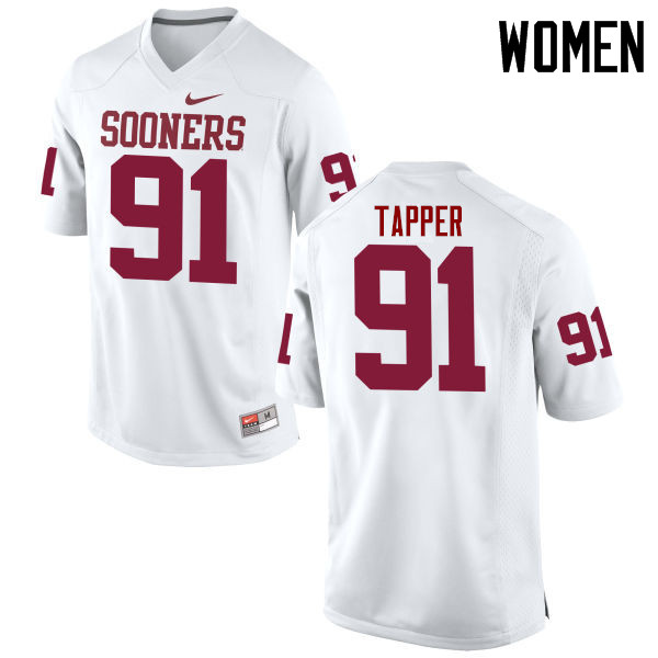 Women Oklahoma Sooners #91 Charles Tapper College Football Jerseys Game-White